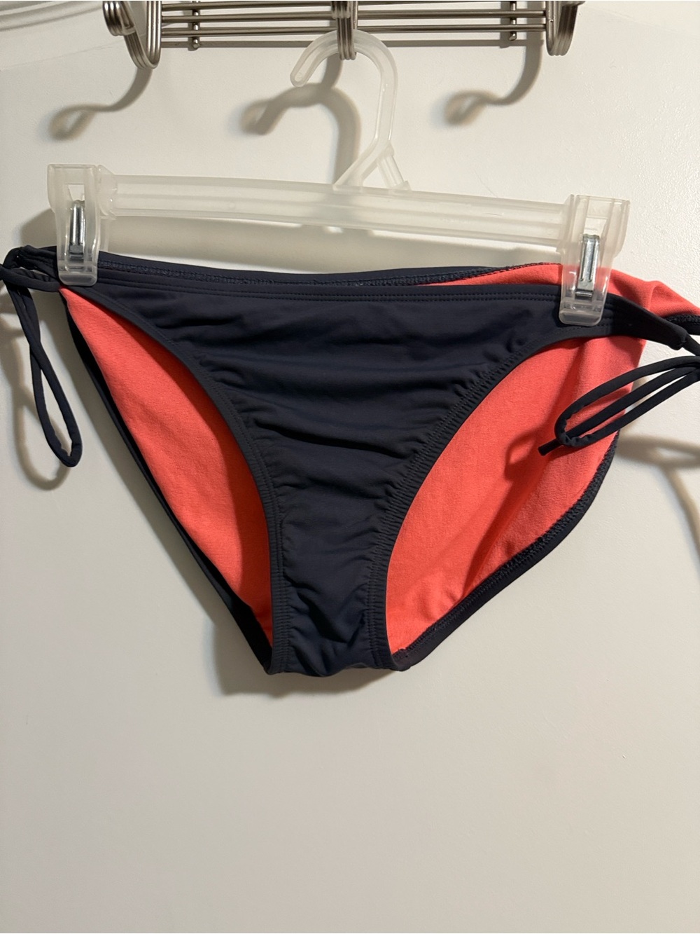 Athleta Navy and Coral Side-Tie Bikini Bottoms